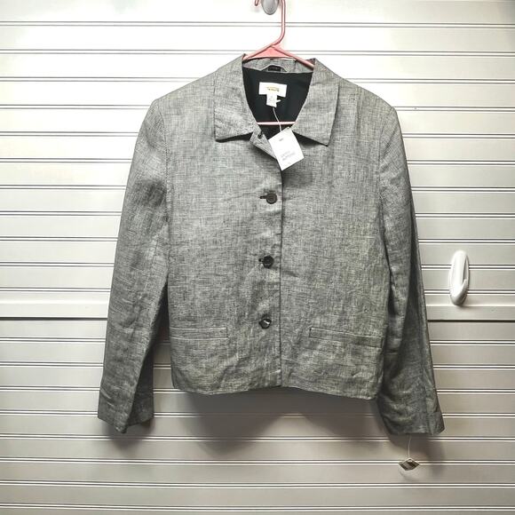 NWT Talbots Irish Linen Lined Houndstooth Button Front Collared Blazer Size 12 - Picture 1 of 13